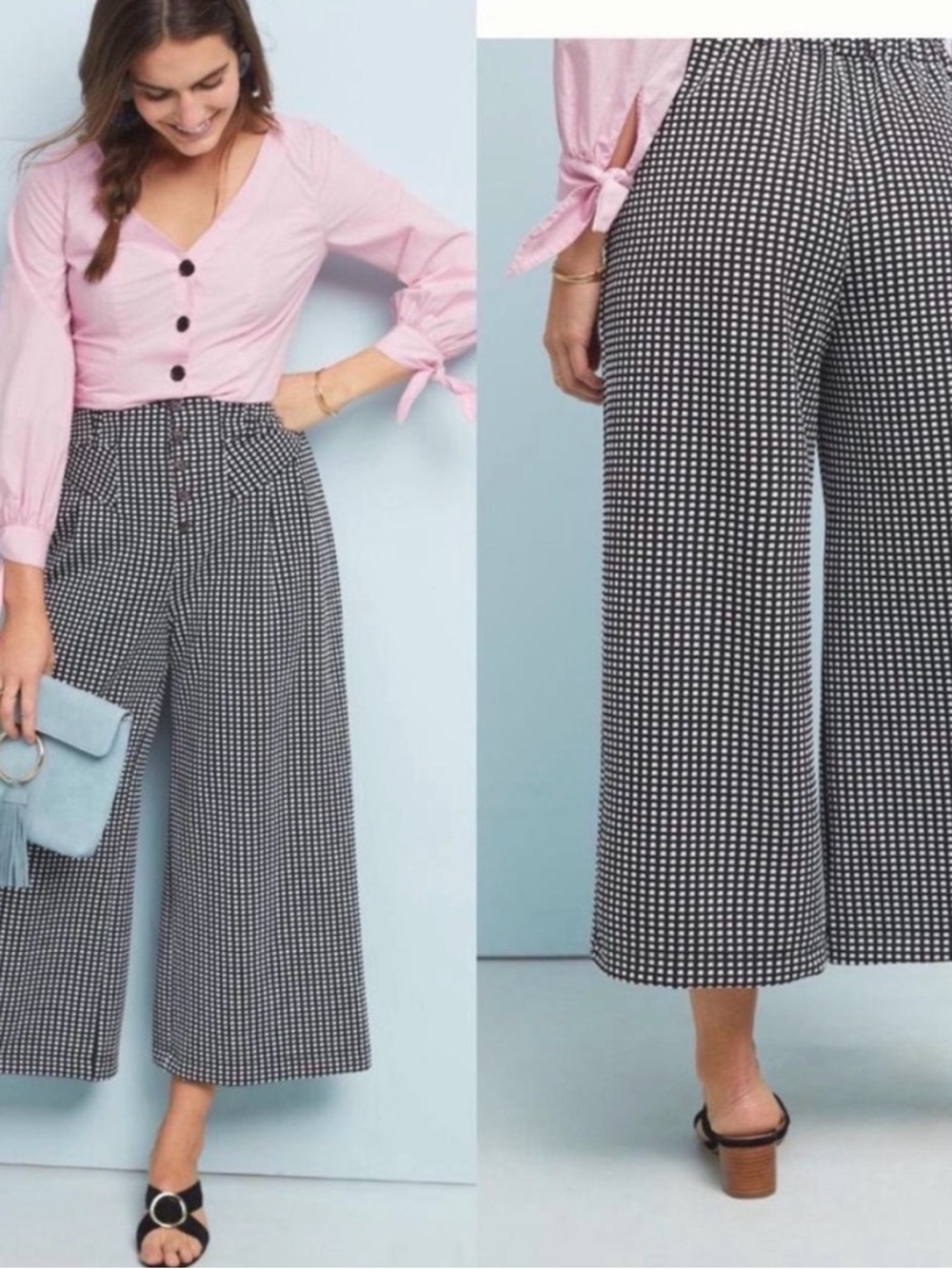 Anthropologie Black & White Gingham Wide-Leg Culottes
